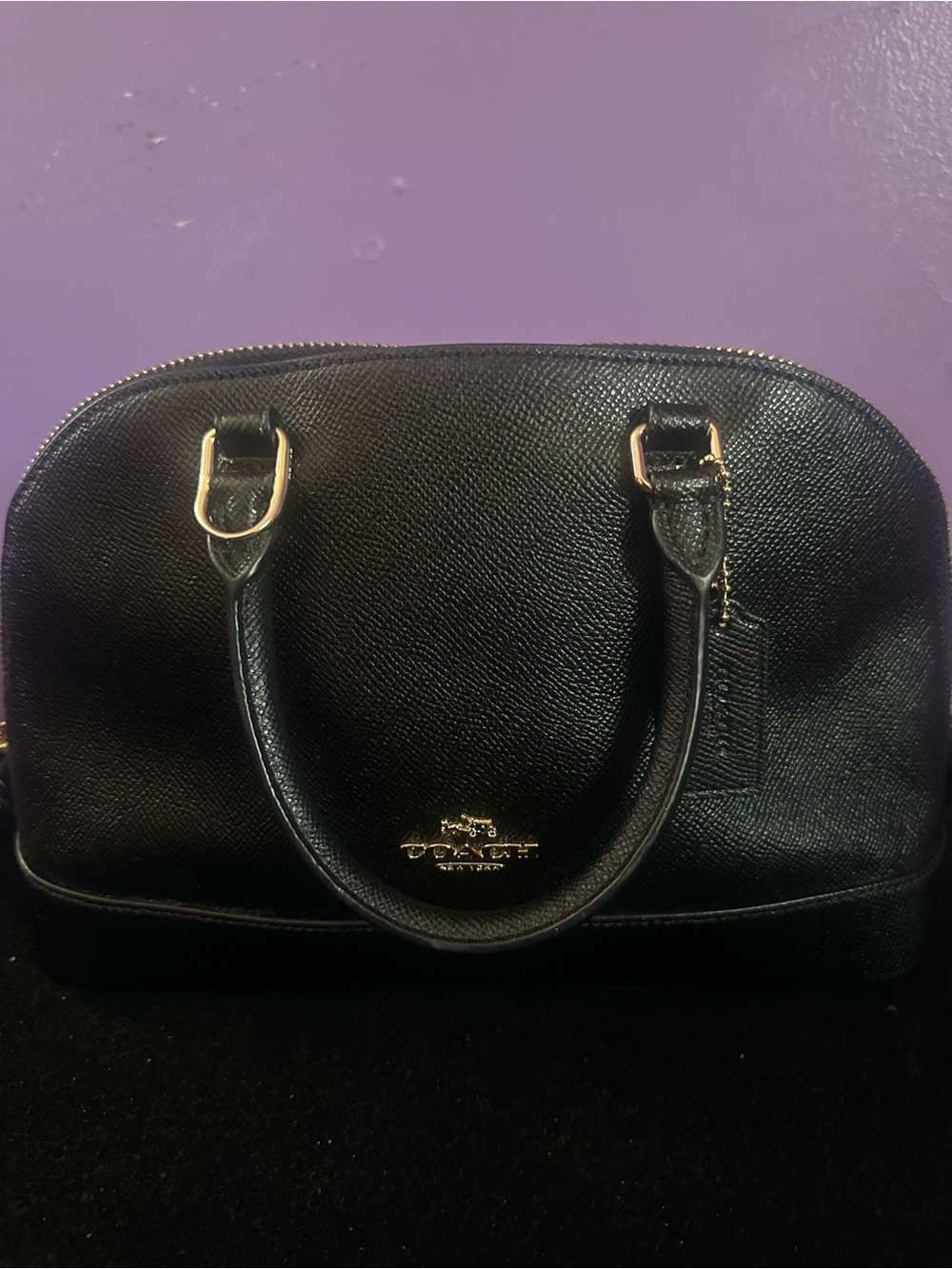 Coach Black Saffiano Dome Satchel with Gold Hardware
